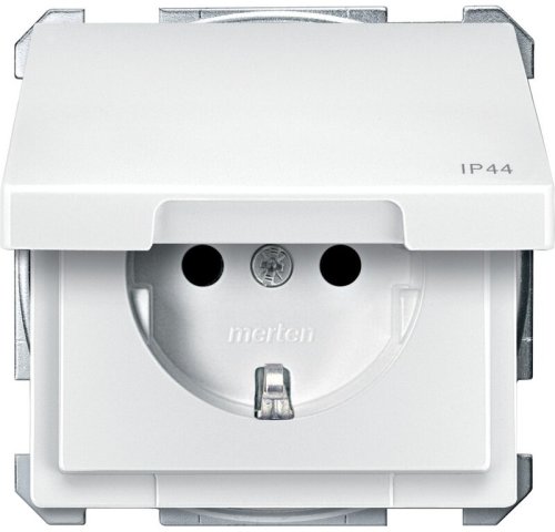 Розетка с заземлением без рамки Schneider Electric Merten Antique 1-м. крышка шторки IP44 белый картинка